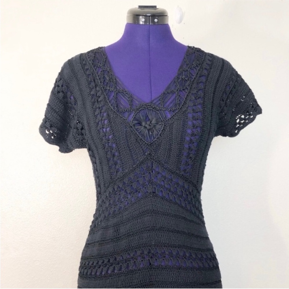 Karen Millen Black Crochet Knit Short Sleeve Dress - image 4